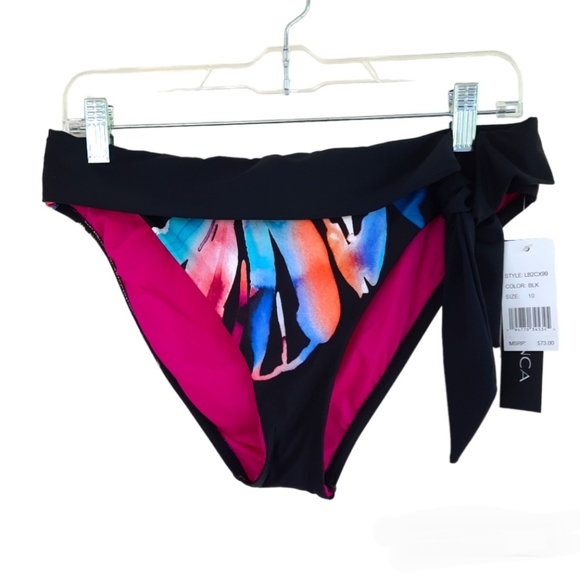 La Blanca Black Prism Palm Women's Bikini Swimsuit Bottom Convertible Band SZ 10 - Picture 3 of 14